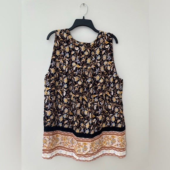 Cotton Bleu Boho Colorful Sleeveless Split Neck Floral Print Blouse Size 1X - Picture 2 of 4